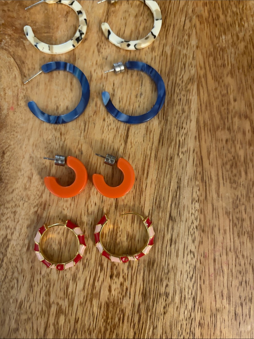 Machete, Ink + Alloy hoop Earring Set - Blue, Orange, Cream & Red Gold Accents